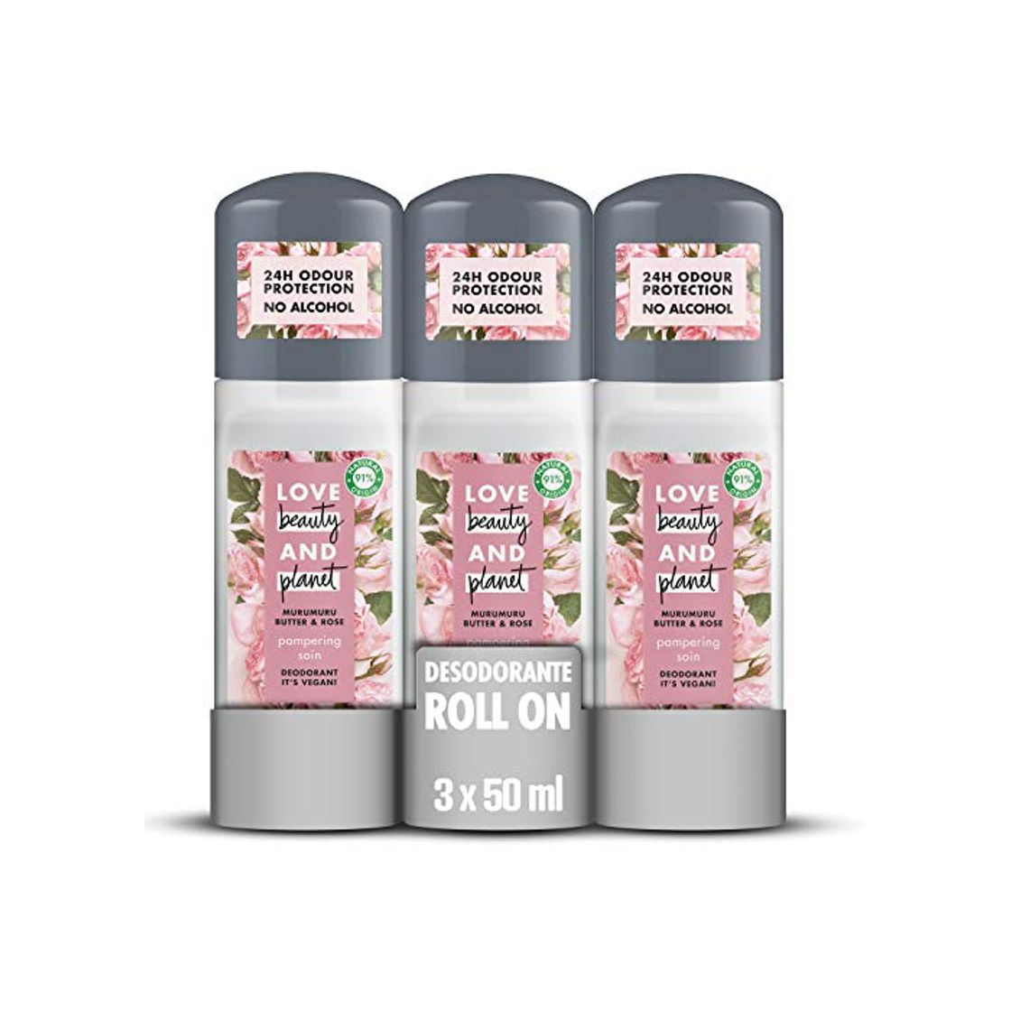 Product Love Beauty and Planet Desodorante Roll-on, Manteca de Murumuru y Rosa Vegano