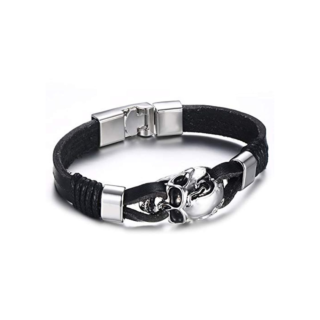 Products Pulsera De Cuero Negro Punk para Hombre Pulseras Y Brazaletes De Calavera