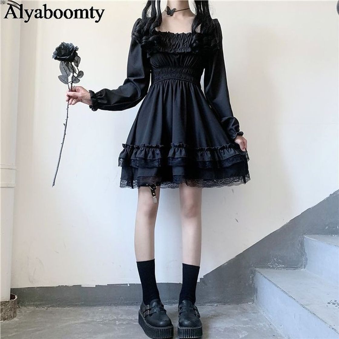 Moda Vestido Lolita Japanese Style Princess Preto Mini Dress