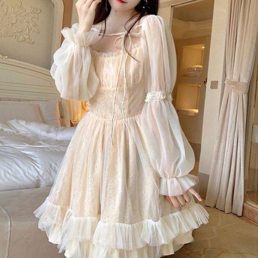 Vestido Lolita Kawaii Dress Casual Long Sleeve Vintage Y2k Mini Feminina