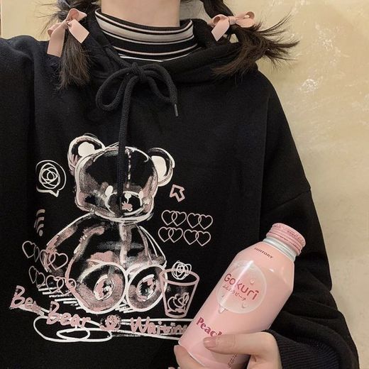 Korea Ulzzang Bear Cute Women Hoodies Sweatshirts Loose