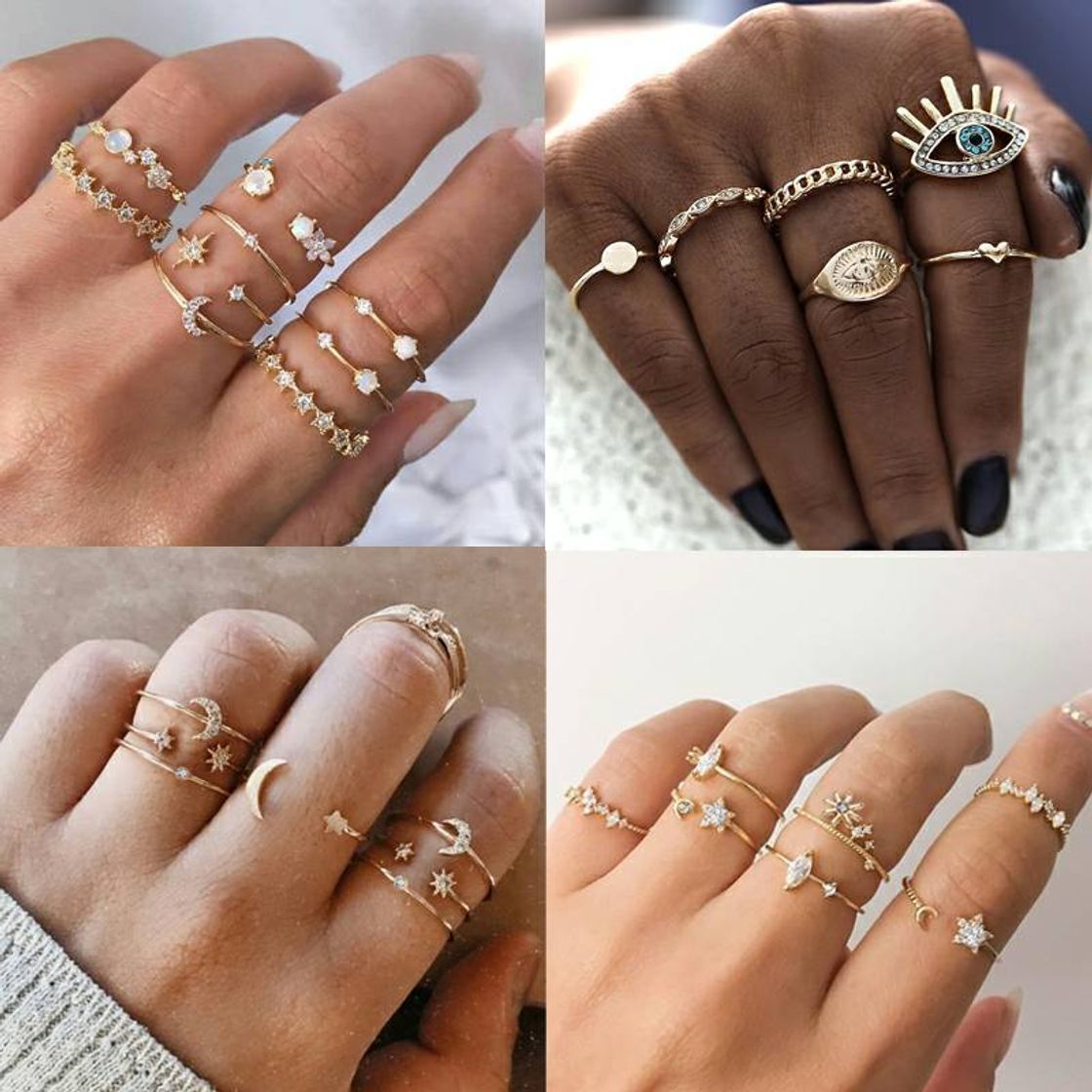 Moda Combinações de anéis delicados💍