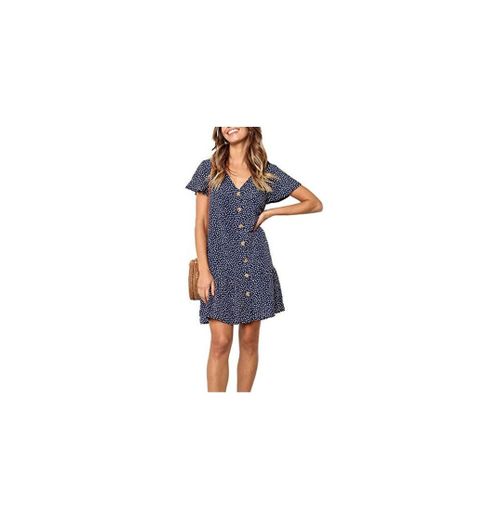 Ajpguot Verano Mujer Impresión Mini Vestidos de Playa Elegante Corto Dress de