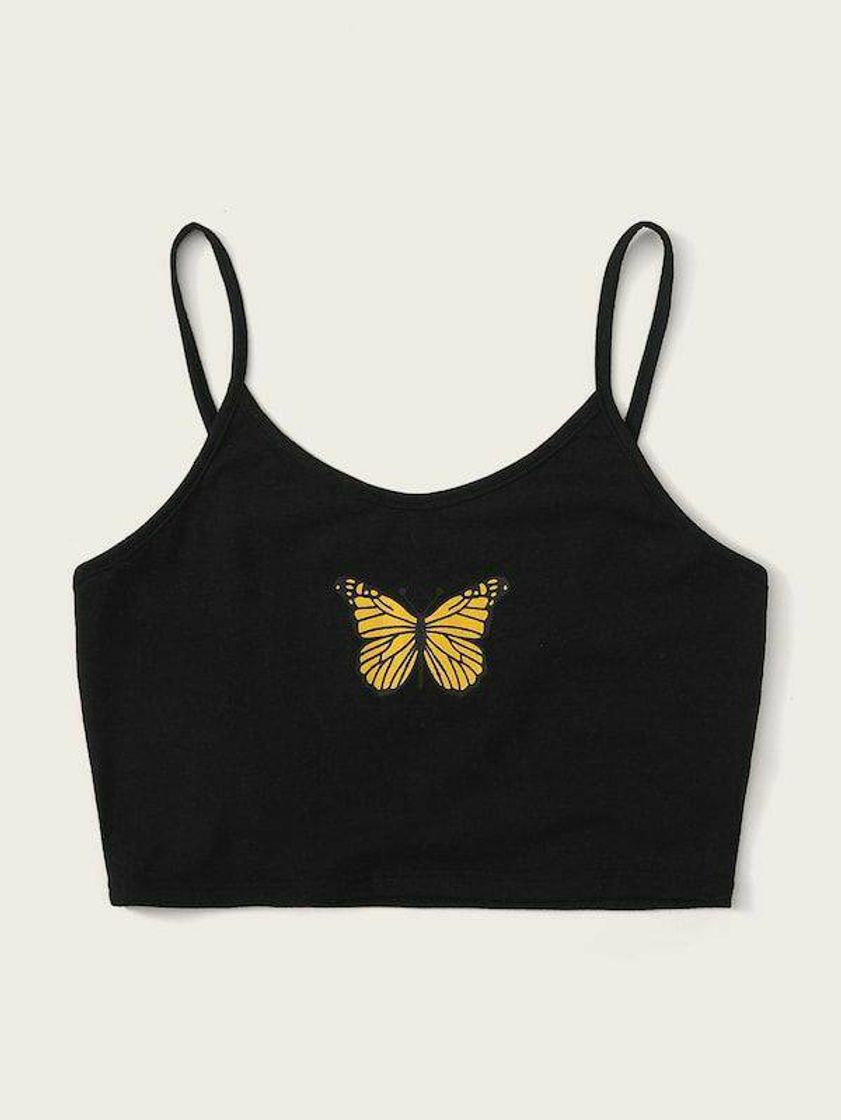 Fashion Cropped preto de borboleta 