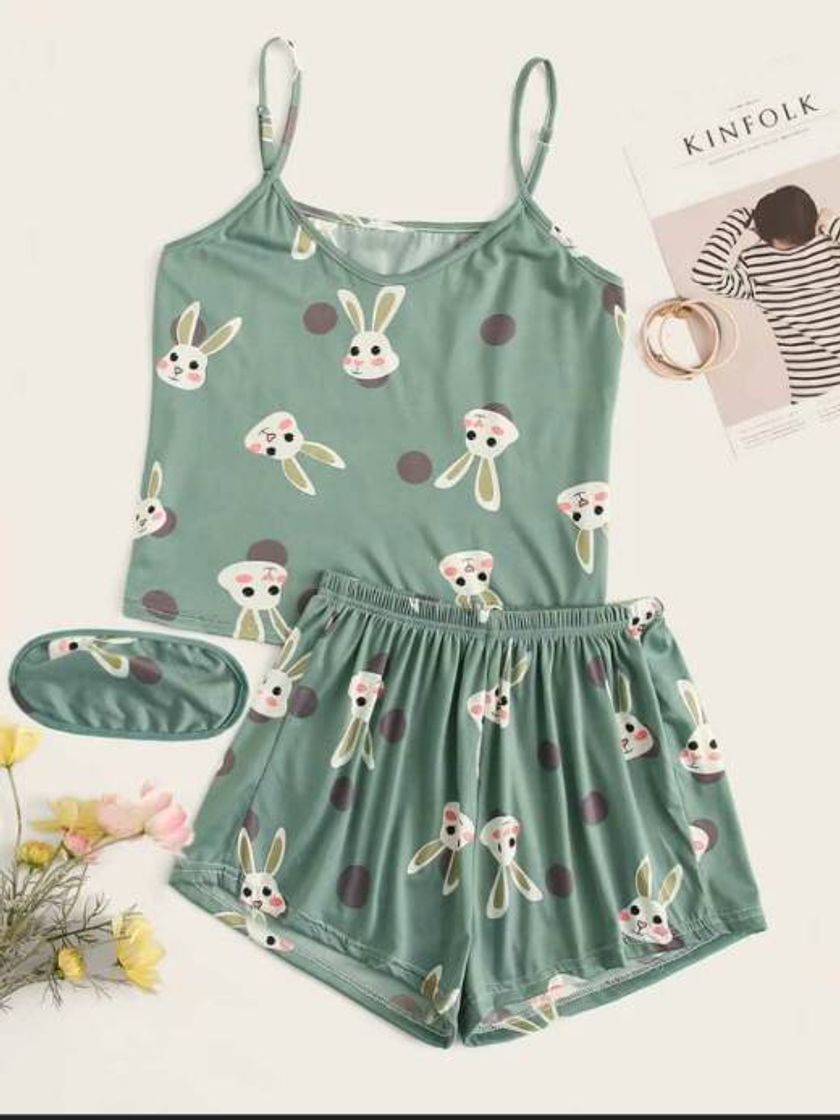 Fashion https://m.shein.com/br/Rabbit-Print-Polka-Dot-Cami-PJ-Set-Wi