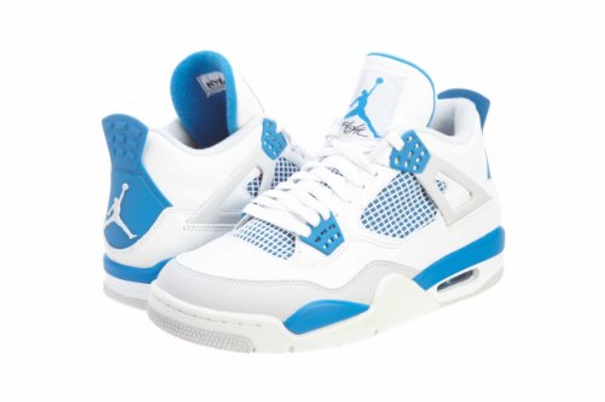 Fashion Air Jordan 4 Retro de hombre zapatillas deportivas en color blanco/militar azul/neutral grey