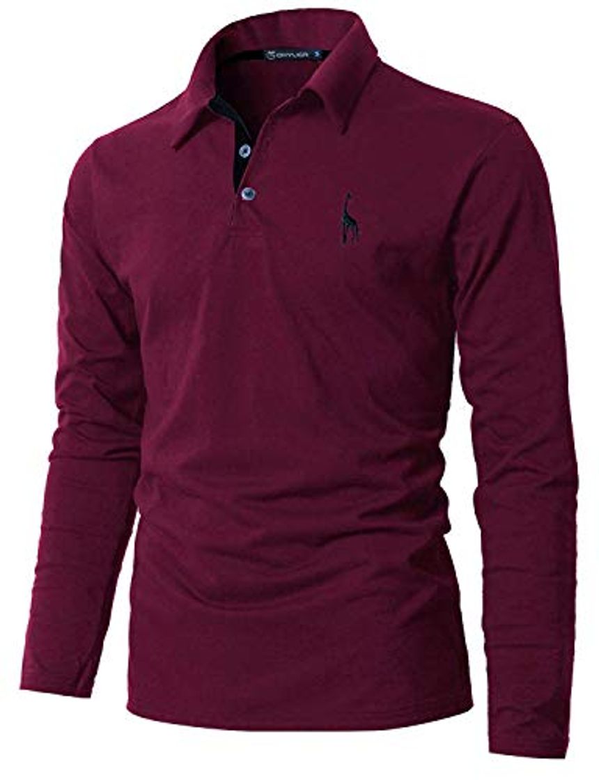 Fashion GHYUGR Polo Manga Larga Hombre Algodón Negocios Elegante Bordado de Ciervo Golf