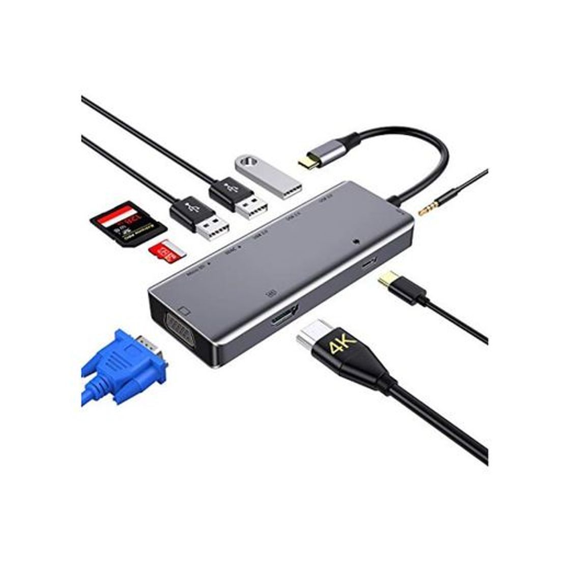 Social Hub USB C, concentrador Tipo c 9 en 1 con 4K HDMI,VGA,USB