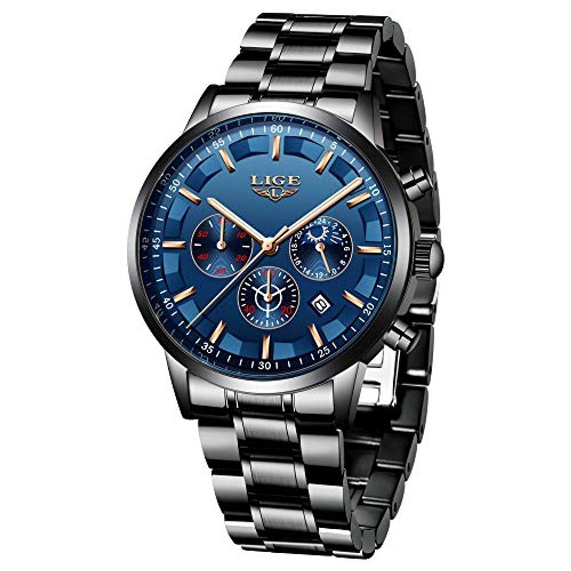 Producto LIGE Relojes para Hombre Moda Acero Inoxidable Deportivo Analógico Reloj Cronógrafo Impermeable