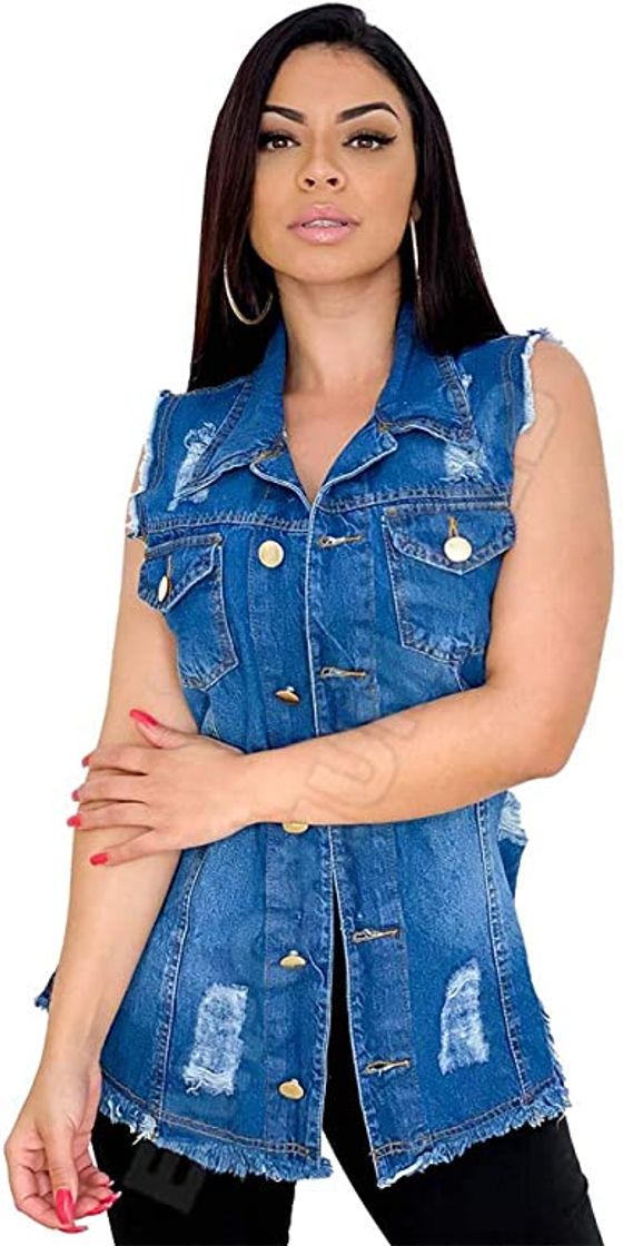 Moda ✅✅Max Colete Jeans Feminino Destroyed Jeans