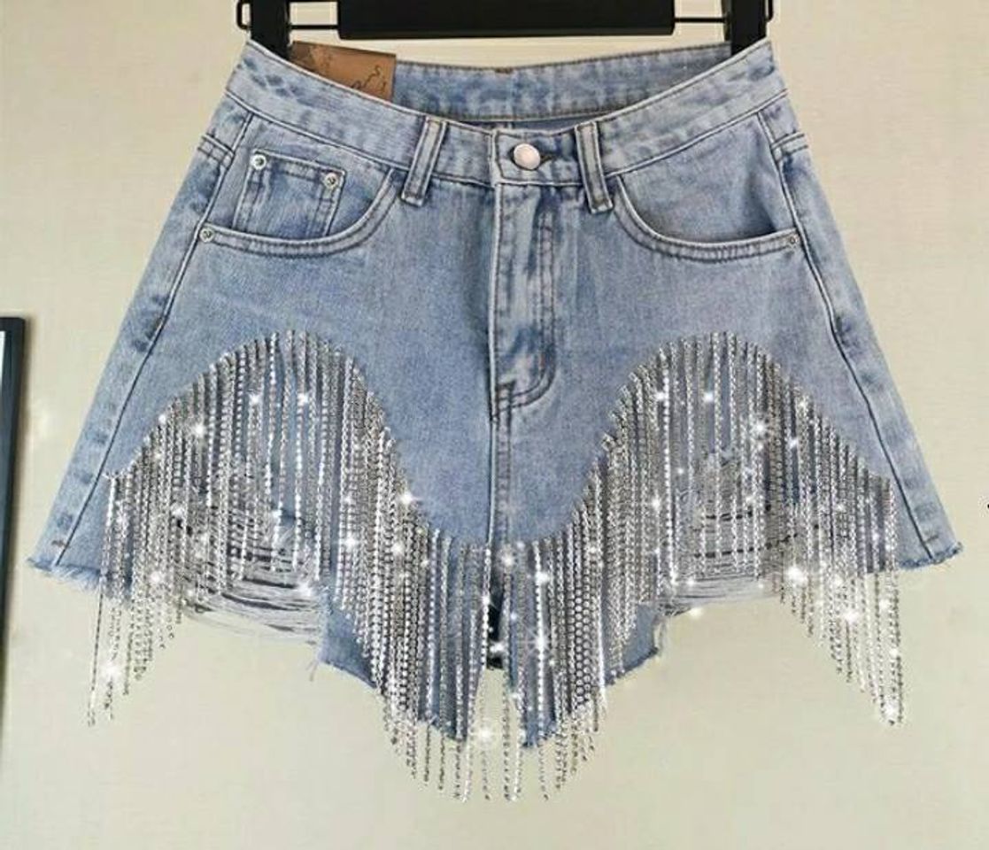 Fashion Short destroyed super despojado com strass