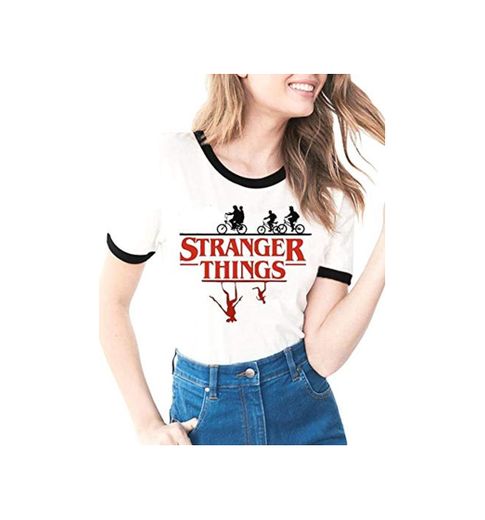 Camiseta Stranger Things Mujer, Camiseta Stranger Things Niña, Impresión Ringer T-Shirt Abecedario