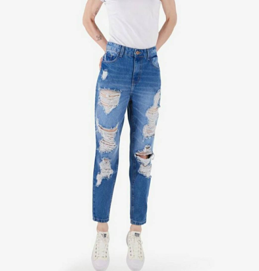 Fashion Calça jeans destroyed mom