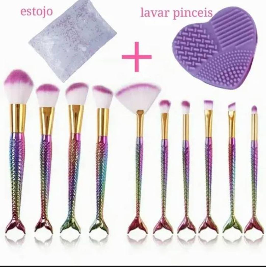 Moda Kit 10 Pinceis Sereia +estojo+lavar Pinceis +esponja Brinde
