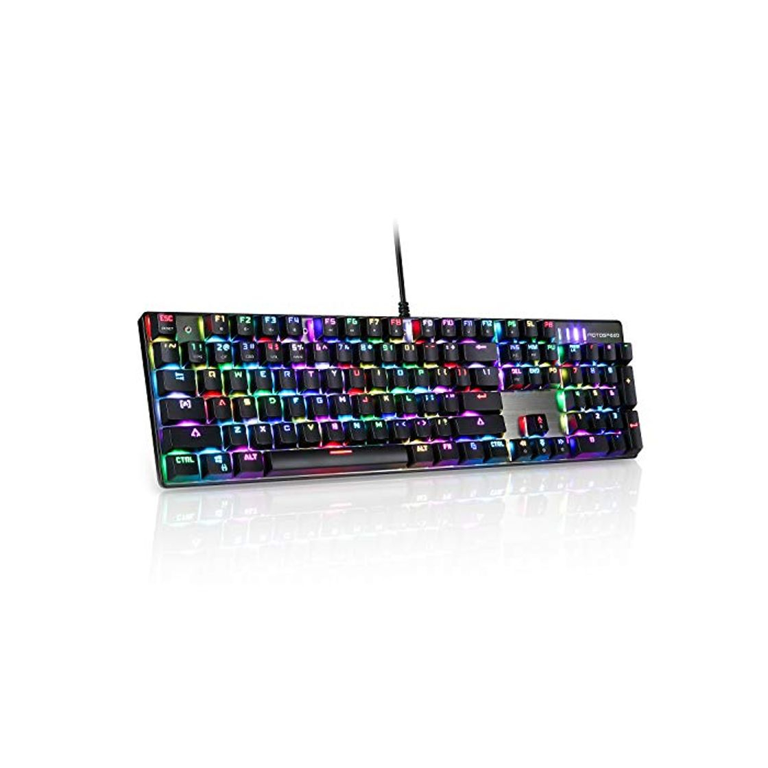 Productos MOTOSPEED CK104 Teclado mecánico para gaming con interruptor azul rojo 104 teclas LED iluminación trasera aluminio USB Wire Gaming teclado para juegos y teclear Adecuado para Mac y Windows Negro