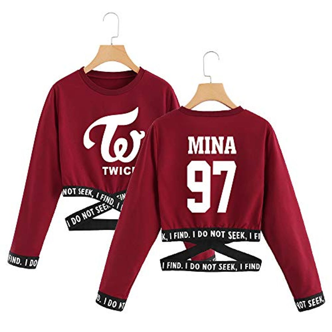 Fashion KPOP Twice Sudaderas Corto Camisa de Manga Larga Impresión Pullover Crop Tops Blusa Casual Suelto Suéter para Mujeres Fans NA YEON Jung YEON Momo Sana JI Hyo Mina DAHYUN CHAE Young TZUYU