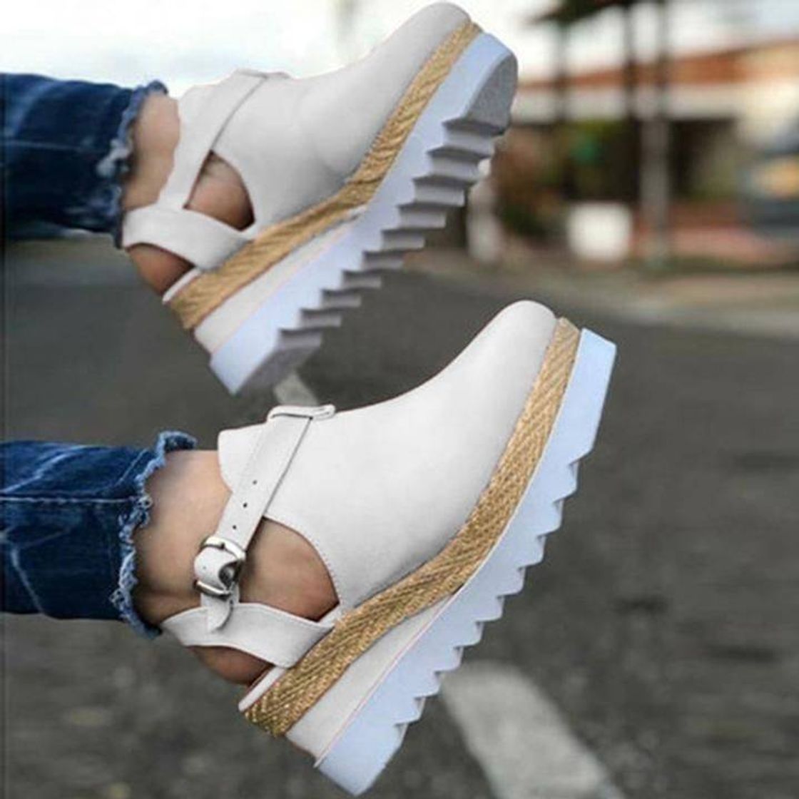 Social 2021 Women's Summer Buckle Round Toe Wedges Sandals
