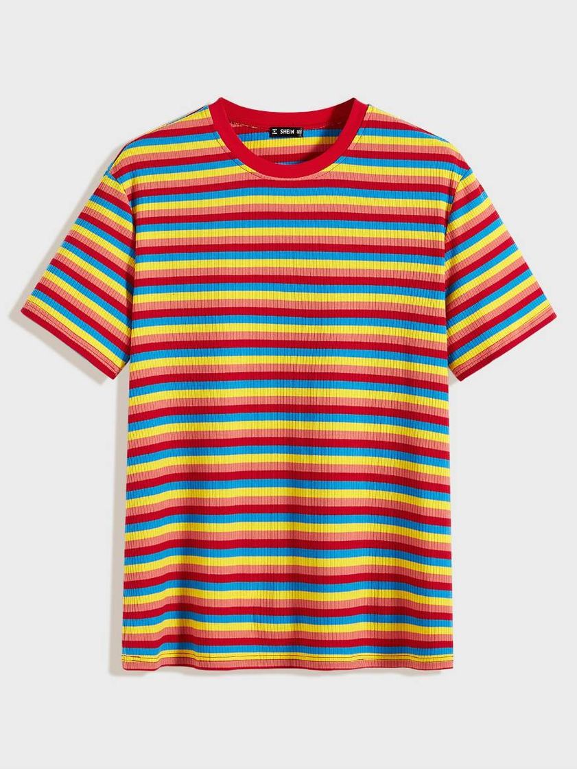 Moda Camiseta listrada de arco-íris🌈