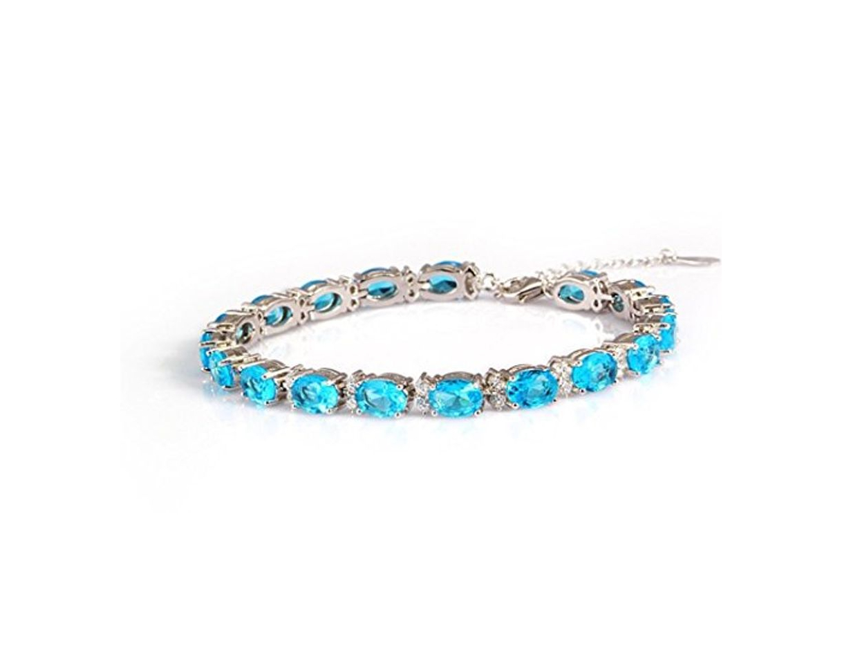 Moda Chapado en platino plata de ley Creado azul y blanco diamante pulsera de 7 – 8 "