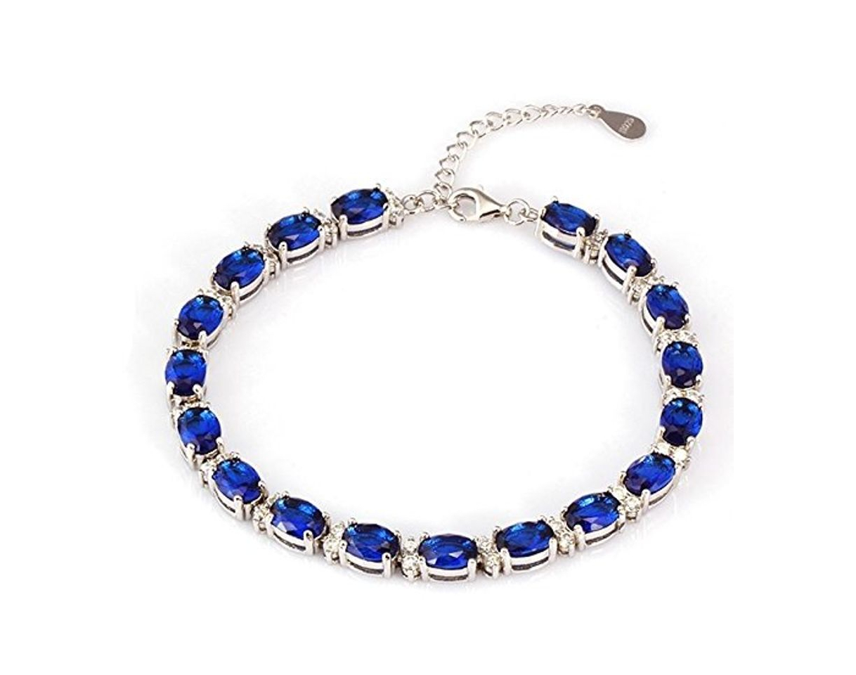 Moda Elegante Chapado En Platino Plata de ley Creado Sapphire & Diamond pulsera de 7 – 8 "