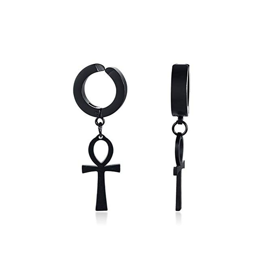 Fashion ZHWM Pendientes De clip Aros Punk Ankh Pendientes Cruzados para Hombres Acero Inoxidable Negro Cuelga El Pendiente Hiphop Brinco Regalos