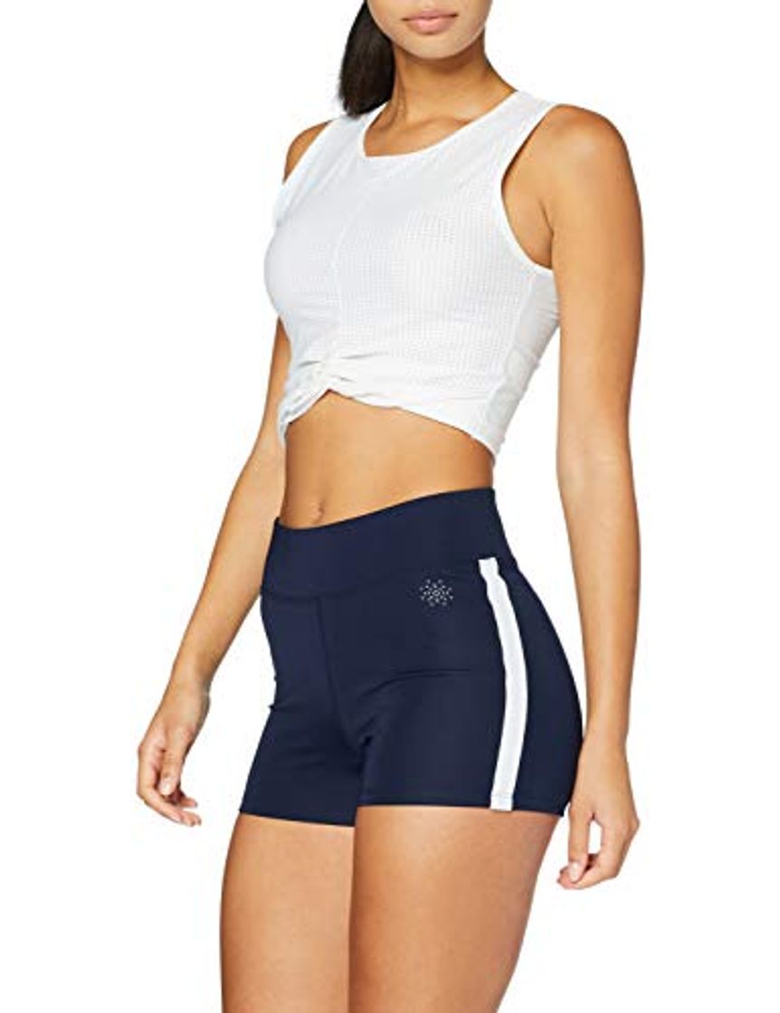 Fashion Marca Amazon - AURIQUE Shorts de Deporte con Banda Lateral Mujer, Azul