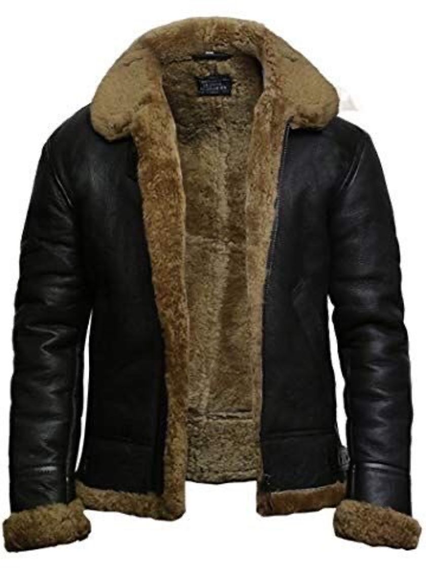 Fashion Men Aviator Real Shearling Sheepskin Leather Jacket 