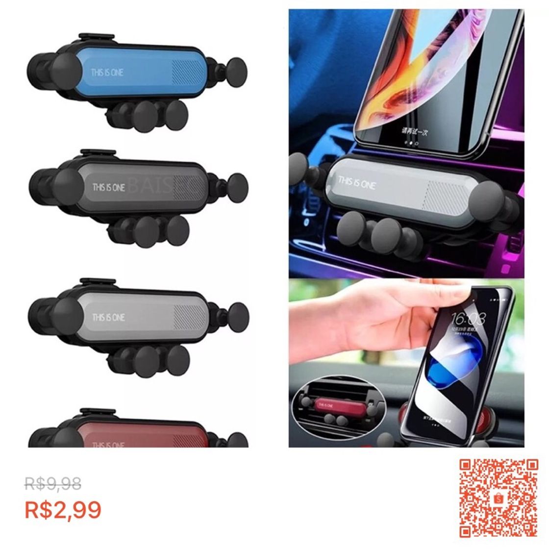 Moda Suporte Veicular Celular Saída De Ar Carro (R$2,99)