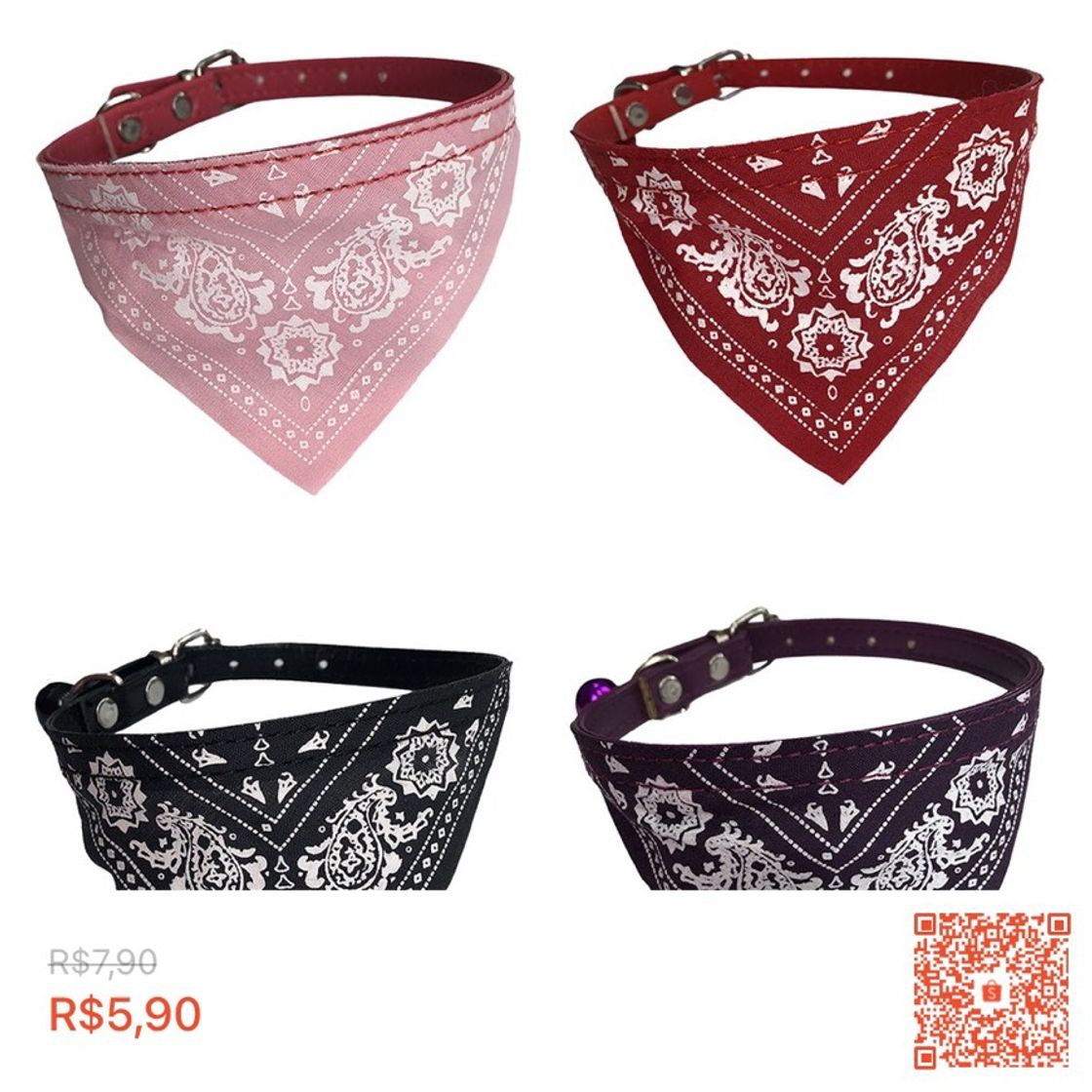 Moda Coleira Com Bandana Para Cachorro 30 Cm (R$5,90)