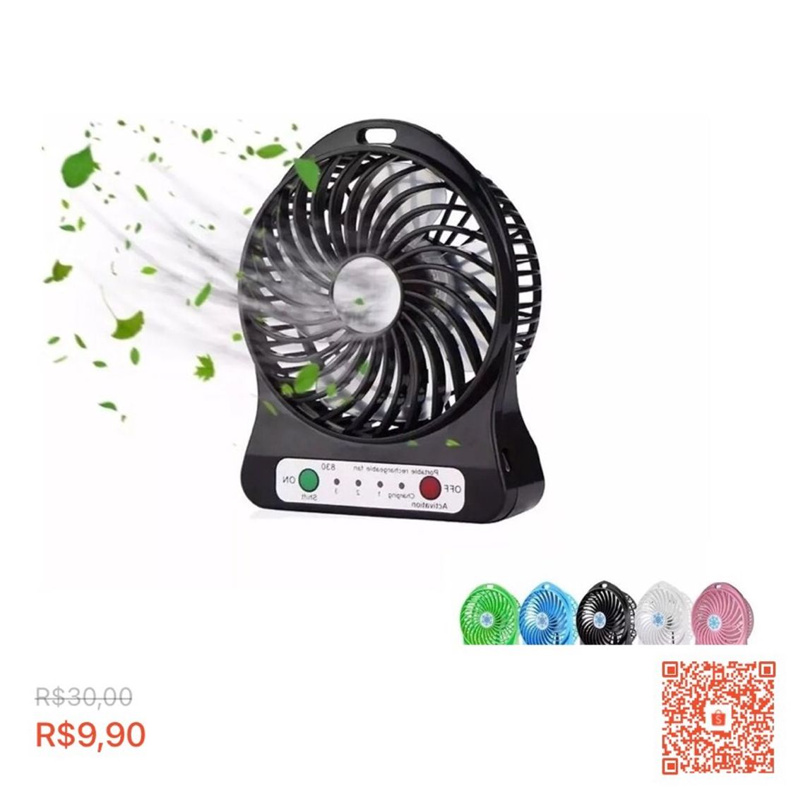 Moda Mini Ventilador Recarregável Usb Portátil (R$9,90)