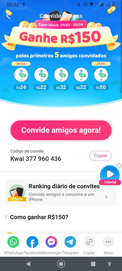 Fashion Promoção kwai vc convida 5 amigos ganha 150 reais 