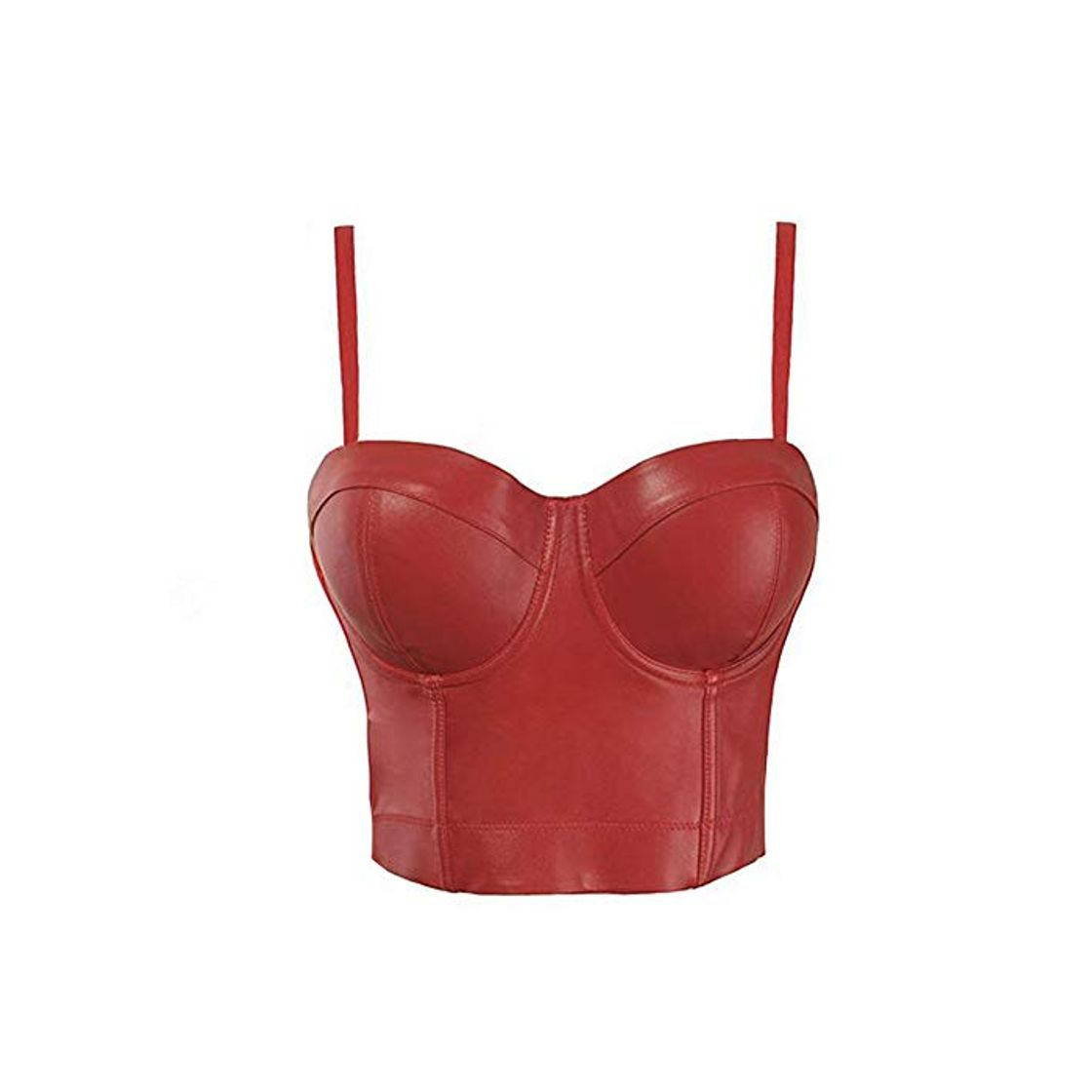 Fashion Woboren Mujeres PU Cuero Bustier Crop Top Push Up Corset Top Bra para Club Party Sports Rojo M