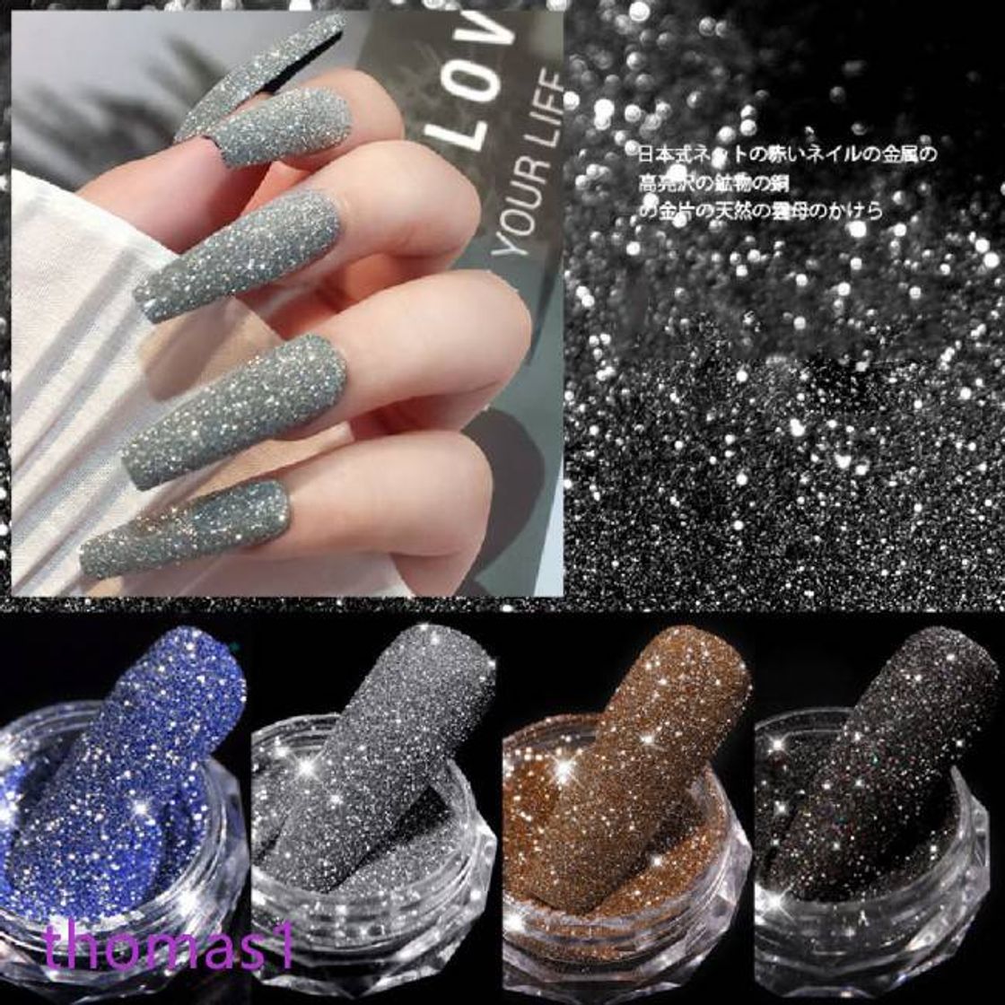 Fashion Unha Postiça Natural Brilhante Com Glitter De Secagem Rápida