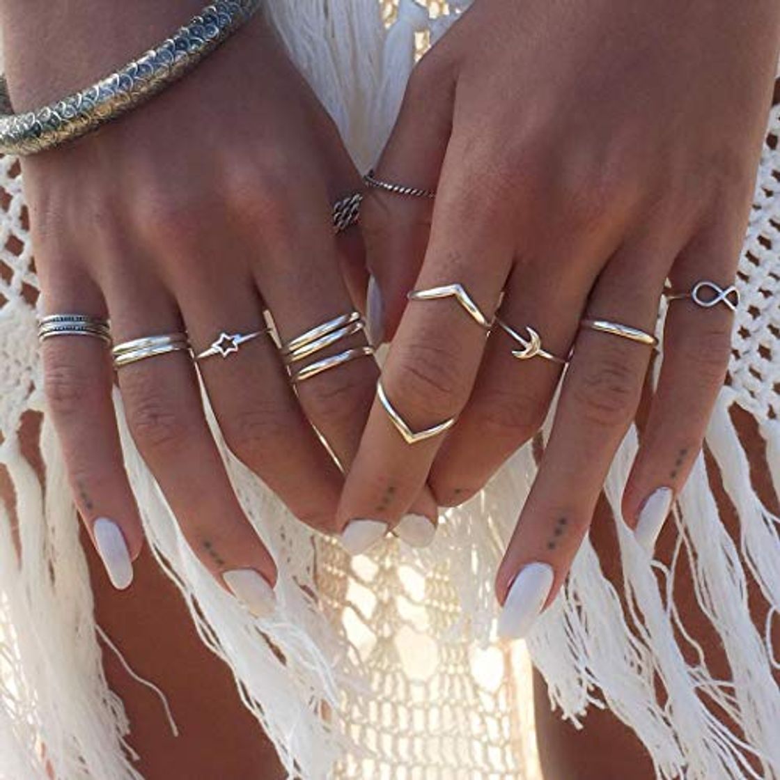 Fashion Simsly - Juego de anillos de nudillos de estrella y luna vintage