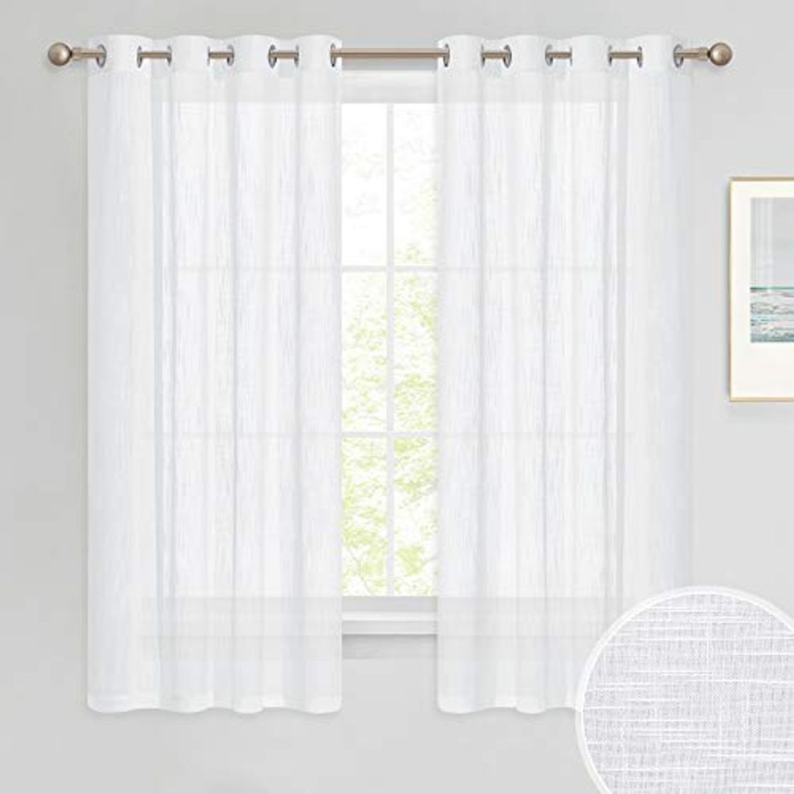 Producto PONY DANCE Cortinas Translucidas Dormitorio - Visillos Blancos Cortos Ojales/Paneles para Ventanas