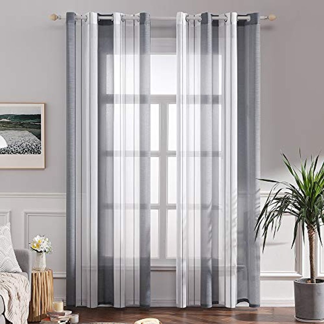 Social MIULEE Cortinas Translucida de Moderno Ventana Visillos Rayas Salon Paneles con Anillas