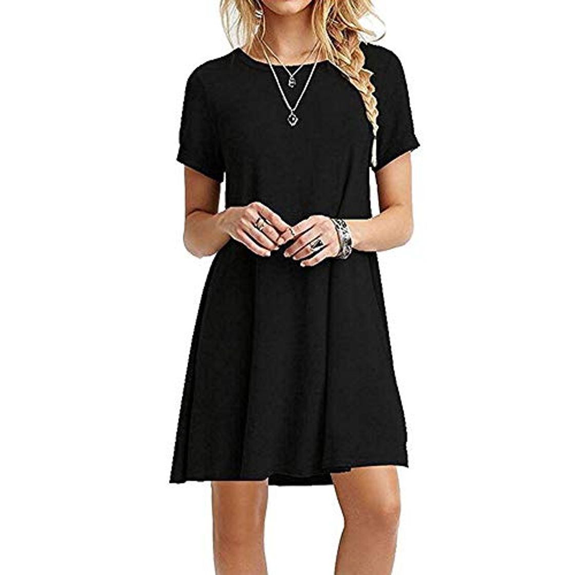 Fashion ZNYSTAR - Vestido holgado e informal de manga corta para mujer