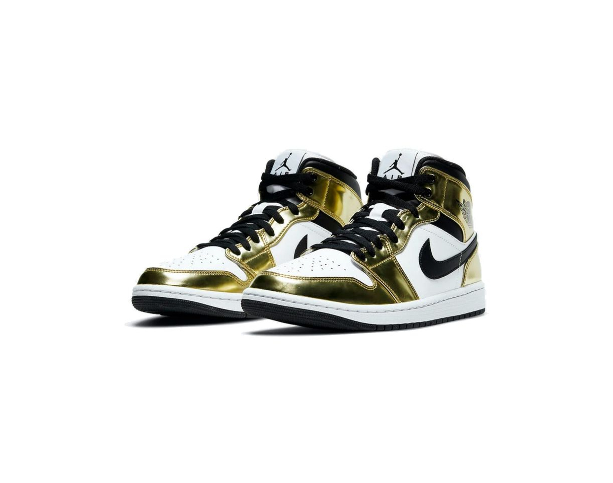 Social Air Jordan 1 Mid Metallic Gold Black White