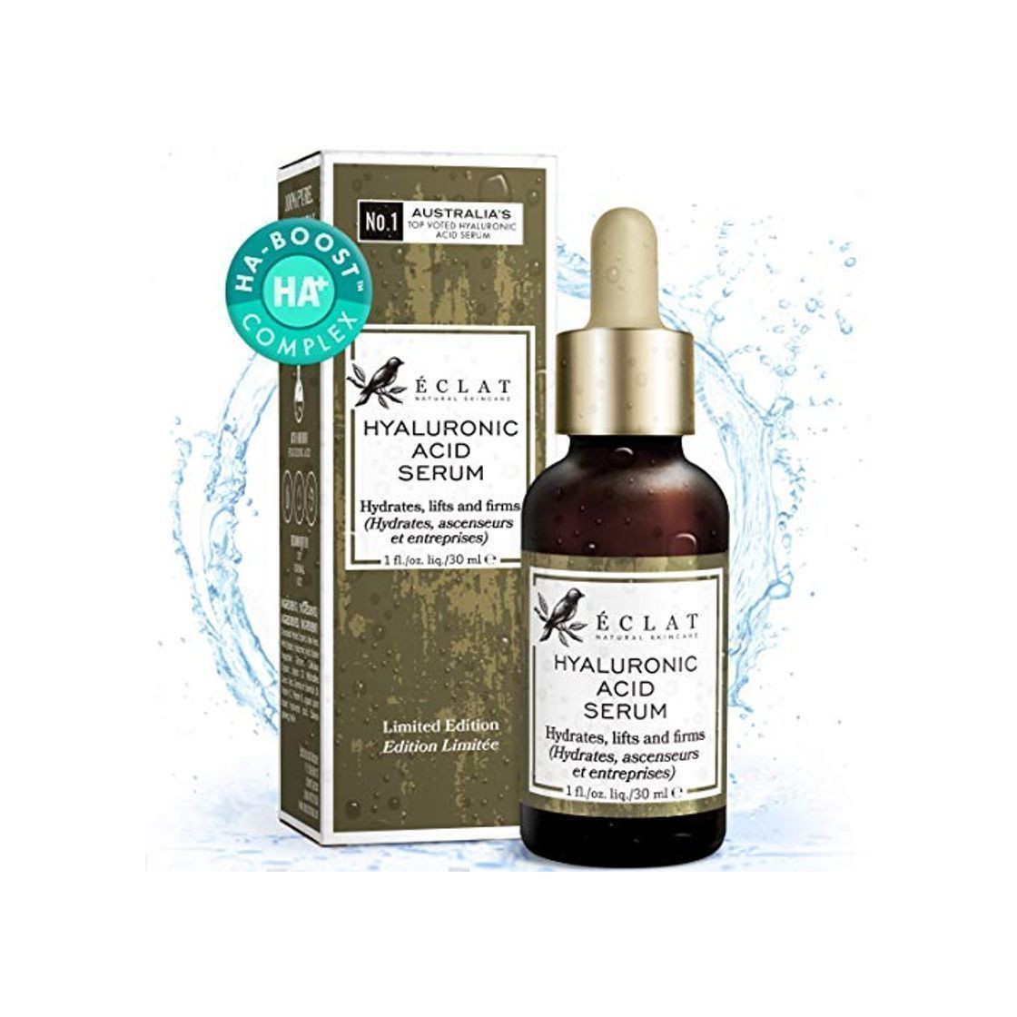 Social Sérum Ácido Hialurónico Eclat – Hidratante de Ácido Hialurónico puro 100% Sérum Antiedad para Eliminar Líneas de Expresión y Arrugas Hidratación Suave y Fácil Absorción Para Rostro y Ojos