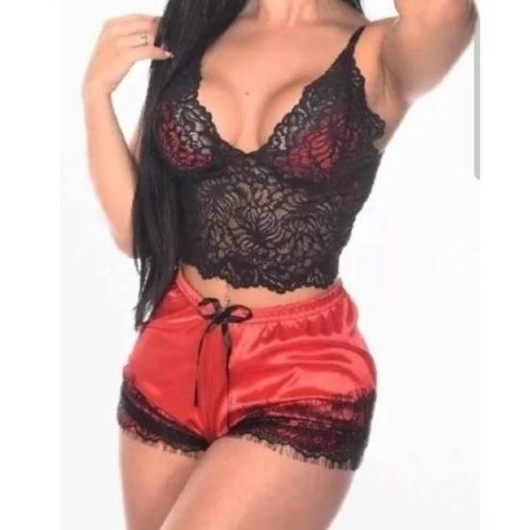 Moda Baby Doll Lingerie Cetim Renda Elastano 
Vermelho Preto.