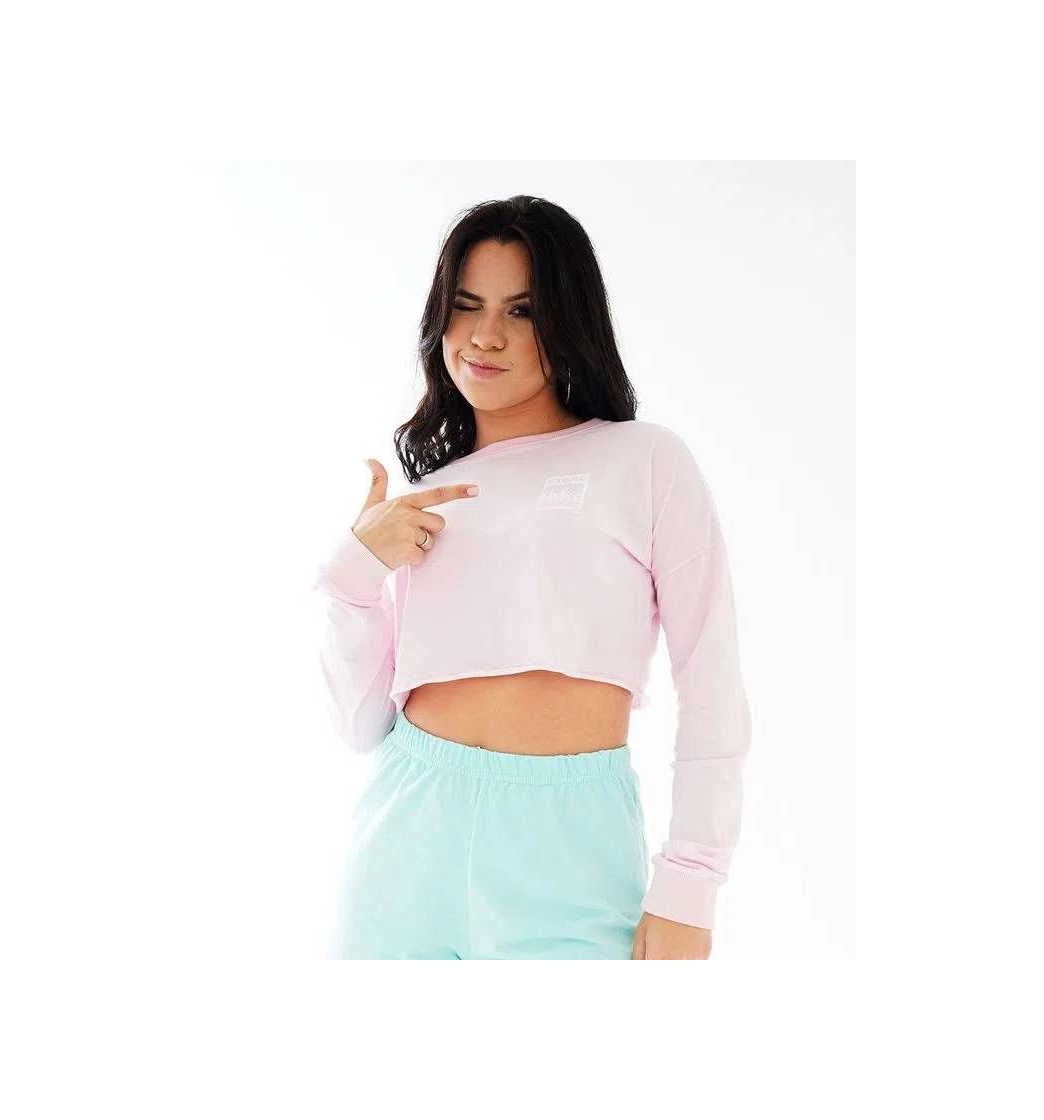 Fashion CROPPED MANGA LONGA ROSA FEMININO