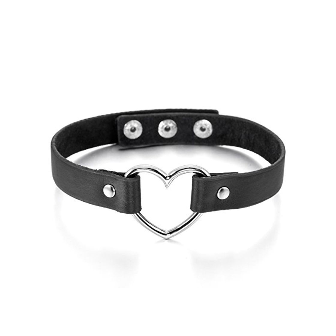 Fashion MunkiMix Aleación Genuina Cuero Collar Gargantilla Negro El Tono De Plata Corazón Heart Ajustable