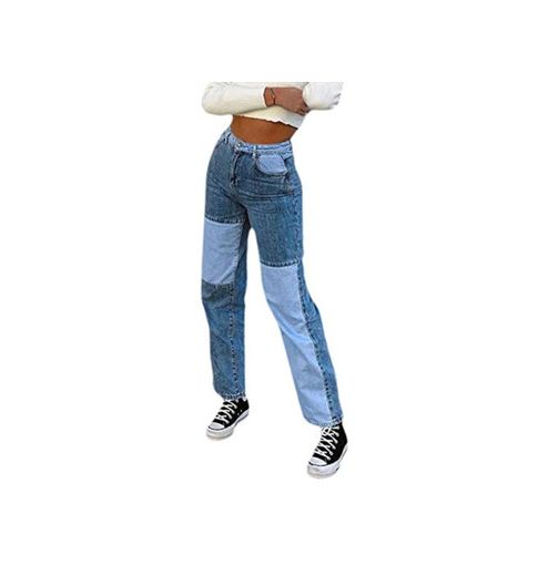 Women Fashion Butterfly Wide Leg High Waist Denim Pants Stretchy Baggy Loose