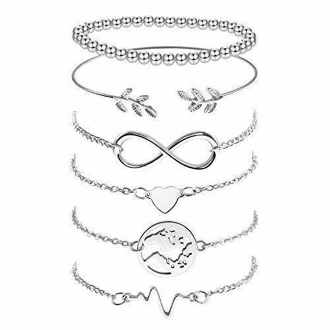 Social Omont 6 Piezas Plata Pulseras para Mujeres y Niña Acero Inoxidable Pulseras