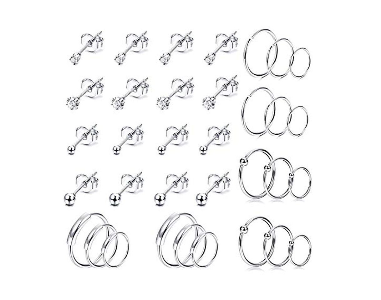 Fashion LOLIAS 34 Pcs Acero Inoxidable Pequeños Pendientes Cartílago Aros para Mujeres Hombres Pendientes Aretes Tragus Círculo Labio Piercing de Oreja CZ Pendientes Bola Piercing Cartílago Anillos Nariz