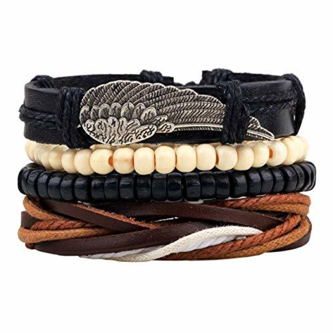 Moda Inveroo 1set 4pcs Pulsera De Cuero Hombres Multicapa Pulsera De Cuentas Mujeres