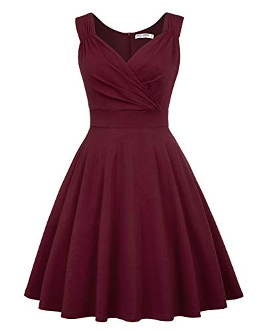 Social Vestido Vintage para Mujeres sin Mangas Cuello V de Fiesta Cóctel Rockabilly