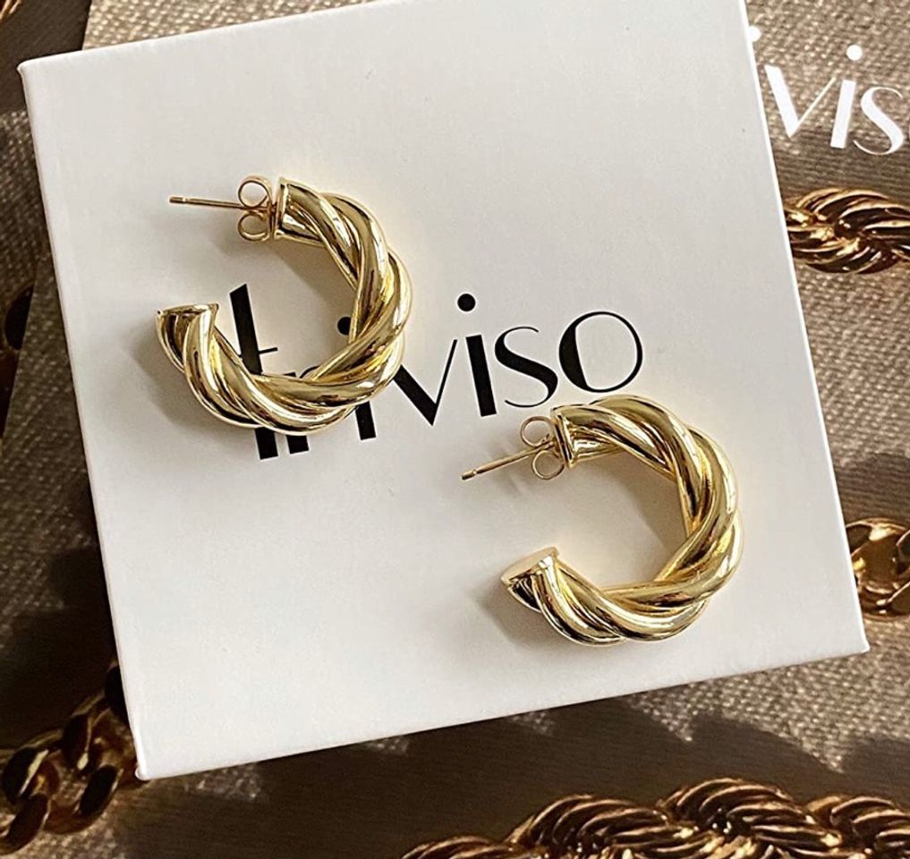 Moda Triviso 18K Twisited Gold Plated Rope Hoop Earrings