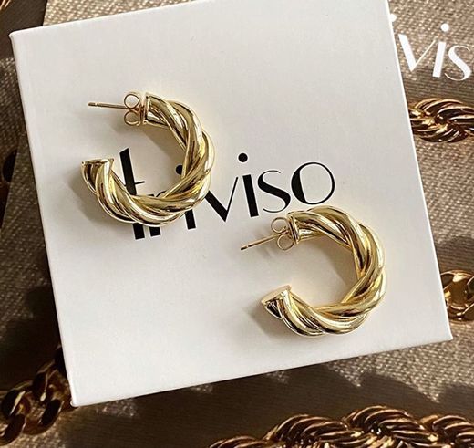 Triviso 18K Twisited Gold Plated Rope Hoop Earrings