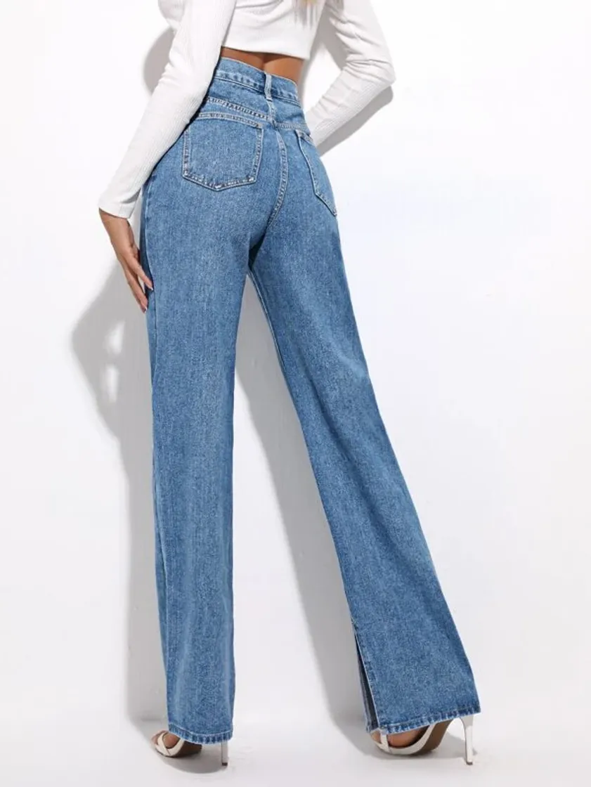 Fashion High Waist Split Side Straight Jeans | SHEIN USA